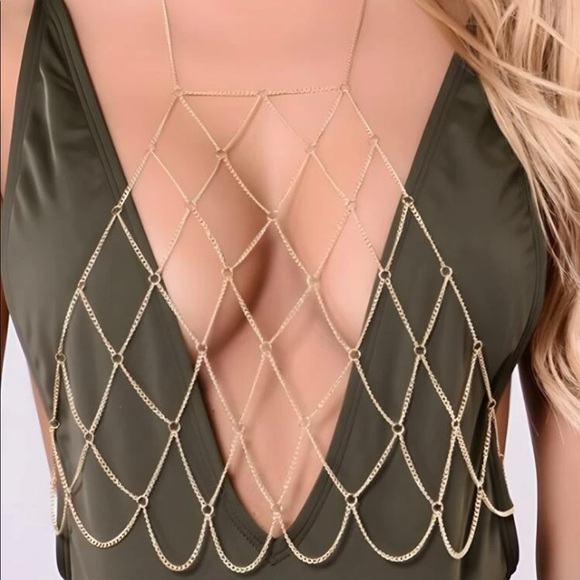 Body Jewelry Chain Halter Mesh Bralette dainty top - Picture 2 of 16